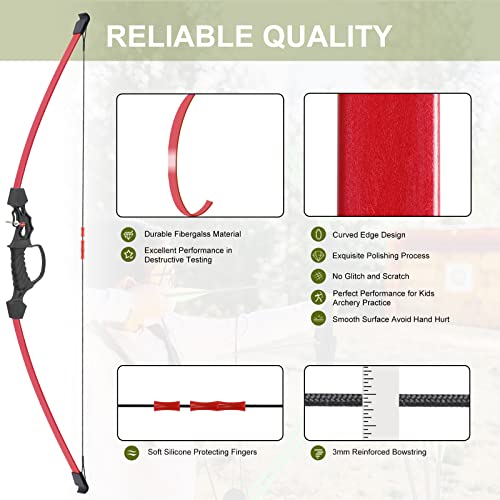 Aimdor Archery Kids Bow and Arrow Set Youth Bow and Arrow Birthday Gift Bow Kids Bow Beginner Bow Practice Bow with 8 Arrows and Accessories for Outdooor Practice Red