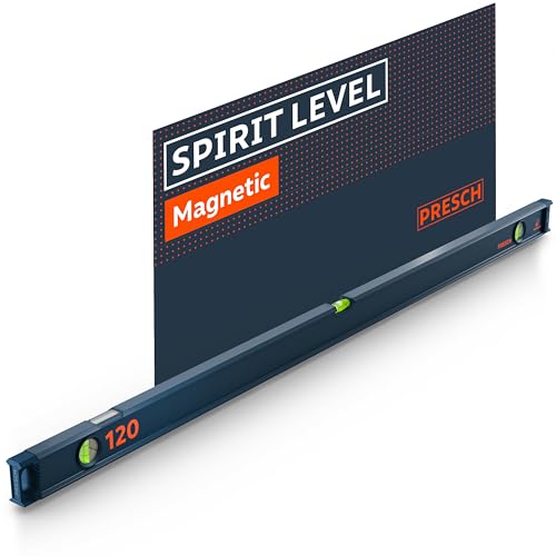 Presch Magnetic Spirit Level 120cm - Shatterproof Vial with Gradient Markings - Vertical Viewing Window - Innovative Anti-Slip end caps - Precision Measuring Surface