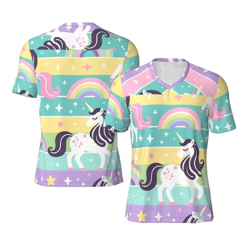 Stylish Athletic Sports Jersey One-Horned-Horse-Rainbow-Stars Men's Rugby Jersey Medium