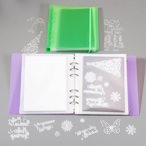 Image of UNIMEIX 24 Pcs Magnetic Sheets for Die Storage with Purple and Green Binder Covers, Stamp and Die Storage Pockets Storage for Card Making Supplies(0.8 mm Thickness)