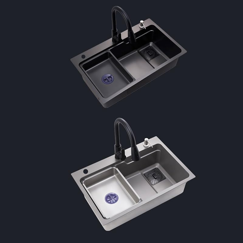 Kitchen Sink 304 Stainless Steel with Slide Rail Thickened Vegetable Basin Drain Basket Washing Dishes Large Single Sink(304 Black 7545 B)