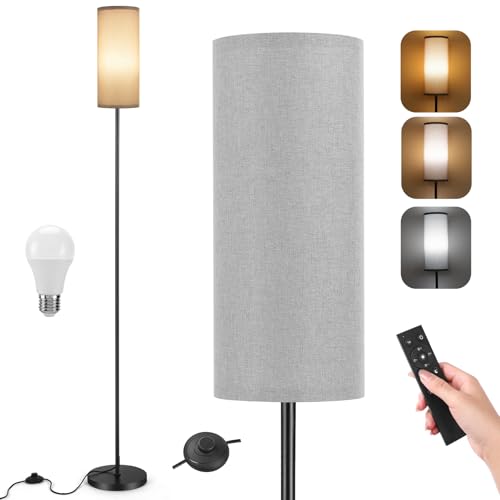 YICAIZI Lampara de Pie Salon, 12W Moderna Lámpara de Pie, 3 Temperaturas de Color, Atenuación Continua, Control Remoto e Interruptor de Pie Para Dormitorio y Oficina (gris)