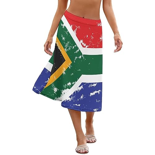 Women's Print Midi Skirt, A-Line Casual Skirt, Red Green Blue Yellow Design