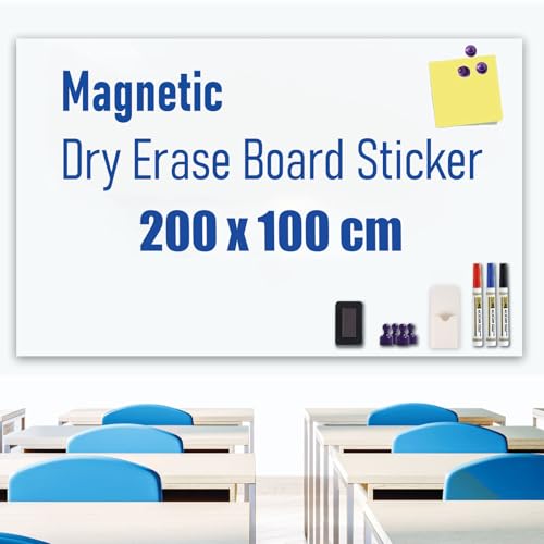 HeatPomelo Vinilo de Pizarra Blanca Magnética Grande para Pared 200 x 100 cm Autoadhesiva y Sin Sombras Lámina de Escritura Borrable en Seco Ideal para Oficina Hogar Escuela