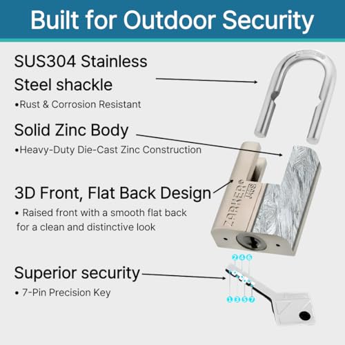 Zarker J45S keyed Alike Padlocks, Heavy Duty Stainless Steel Shackle Lock, 12 Keys, Waterproof and Rustproof Storage, Warehouses, Garage, Outdoors, 4-Pack by Zarker - Image 5