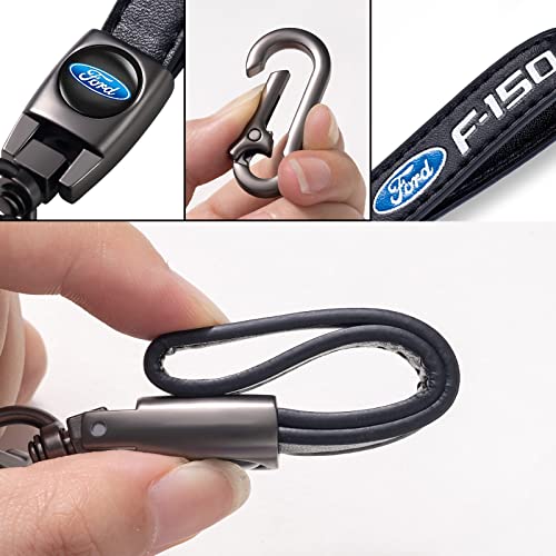 Image of Genuine Leather Car Key Chain for Ford F150 F-150 Keychain Accessories Family Present (Black)