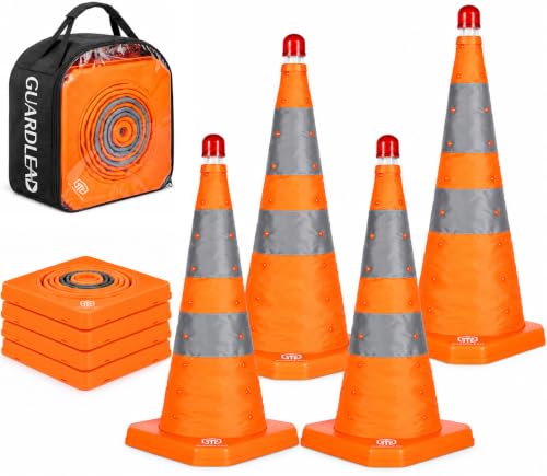GUARDLEAD Warnkegel 4er Set, 70cm Reflektierender Verkehrskegel...