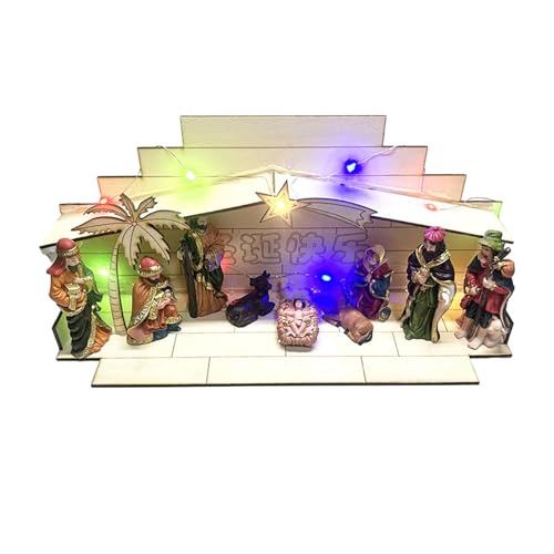 Statue de table lumineuse LED avec sculpture crèche de Noël polyvalente