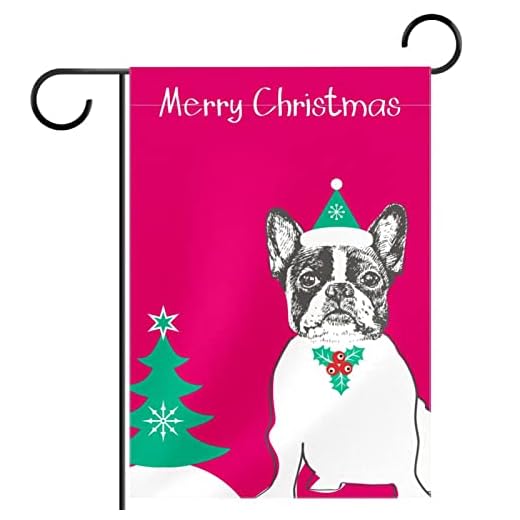 God jul fransk bulldog hund säsongsbetonad trädgårdsflagga 71 × 102 cm dubbelsidig gårdsflagga för utomhus bondgård dekor semesterflaggor vår välkommen sommarbanderoll
