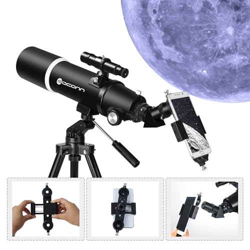 Image of EACONN Telescope, 80 mm Aperture 600 mm Portable Travel Telescope for Beginners & Children, Black, with Tripod, Phone Adapter, Backpack