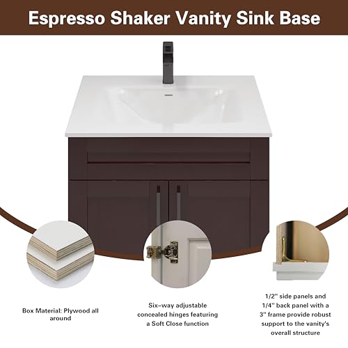 Bathroom Vanity Sink Base Ready-to-Assemble Bathroom Cabinet 24\"/30\'/36\" Width (Vanity Base in Espresso Shaker, 30 inch) - Thumbnail 6