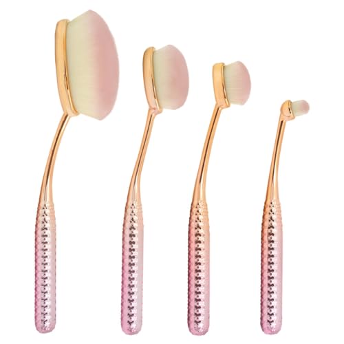 MODA Royal & Langnickel MSET-FPK3 - Juego de 4 brochas de maquillaje ovaladas, incluye base, contorno, contorno de detalle y corrector, color rosa metálico