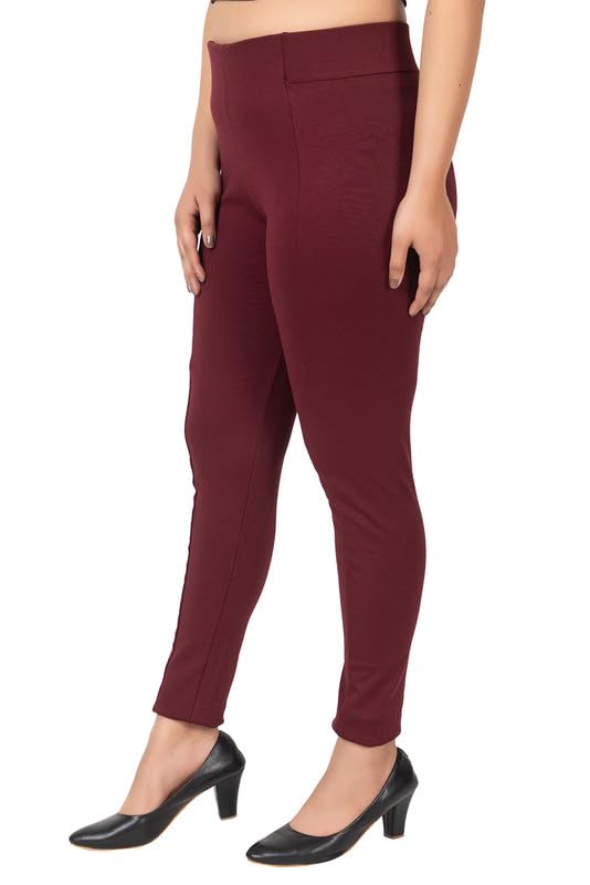 Image of Mlada Slim Fit Jeggings with Elastic Waist Band for Women Office Work Formal Wear Trousers Stretch Cotton Knit High Waist Skinny Fit Jeggings Lycra Pants Travel Comfort Jeggings