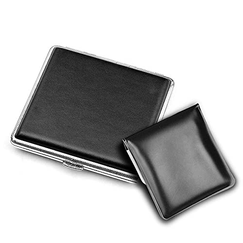Leather Metal Cigarette Case Holder for 20 Cigarettes with Portable Pocket Ashtray Pouch