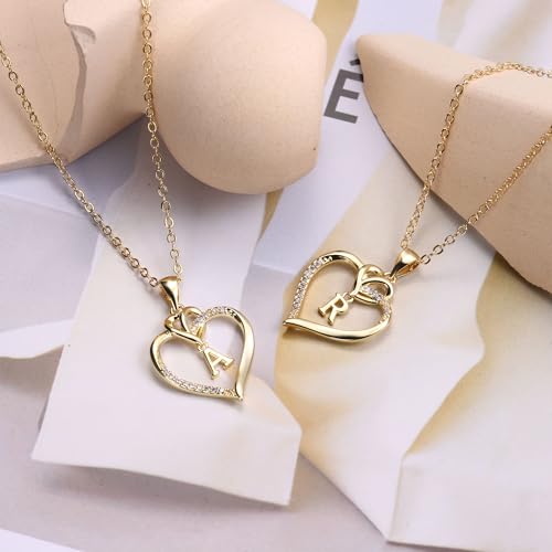TINGN Heart Initial Necklaces for Women Girls, 14K Gold Plated Cubic Zirconia Heart Initial A-Z Pendant Necklace Dainty Heart Necklaces for Women Teen Girls Jewelry Gifts - Image 7