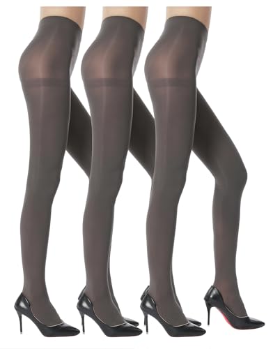ZIHUA 3 Pairs Opaque 40 Denier Grey Tights for Women, Control Shaping Ladies Tights(Grey, S)