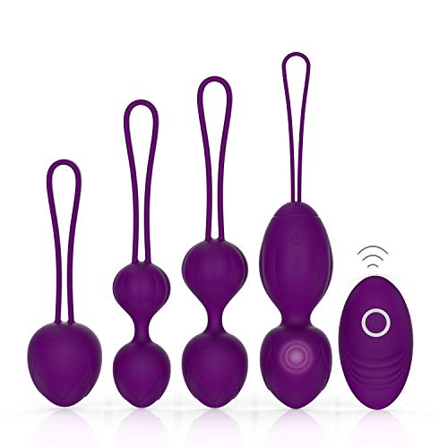 2 in 1 Remote Control Fully Silicone Kegel Balls for Beginners and Advanced for Pelvic Floor Exercises Tightening Kegel Exercise Weights Ball Ben Wa Balls 5pcs Set (Purple) …