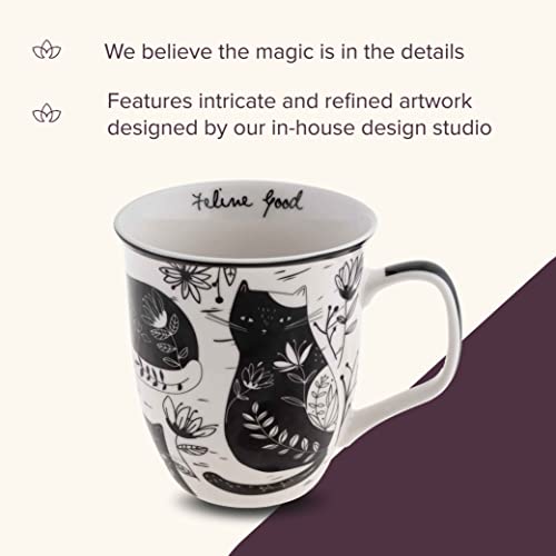 image for Karma Gifts 16 oz Black and White Boho Mug Cat - Cute Coffee and Tea M