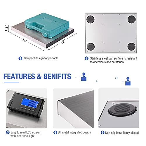 Shipping Postal Scale With Durable Stainless Steel Large Platform, 400Lb High Accuracy, Backlit Led Display,Post Office Postal Scale And Luggage Scale, Dc Adapter Included(No Coil) #TOP3