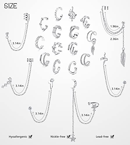 Lolias 20 Pcs Ear Cuff Earrings For Women Chain Earrings Cartilage Helix Cuff Earring Leaf Flower Non Piercing Earring #TOP2