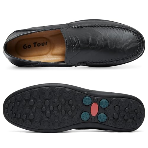 Image of Go Tour Men's Premium Genuine Leather Casual Slip on Loafers Breathable Driving Shoes Fashion Slipper