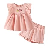 [Baby Nest] ベビー服 女の子 2枚セット シャツ パンツ フリル袖 夏服 子供服 赤ちゃん服 綿100％ ピンク 80 9-12ヶ月