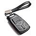 Vitodeco Genuine Leather Smart Key Fob Case with Leather Key Chain for 2017-2019 Audi Q8, Q7, Q5, A3, A4, A5, A6, A7, A8, TT, R8 (4 Buttons, Black/Red)