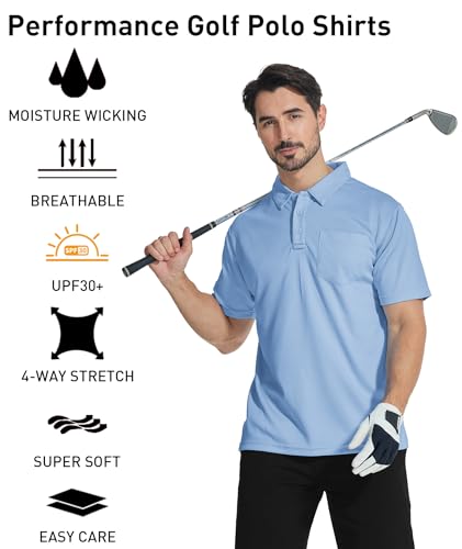 Mens Polo Shirts Short Sleeve Summer Moisture Wicking Performance Athletic Golf Shirts for Men with Pocket2