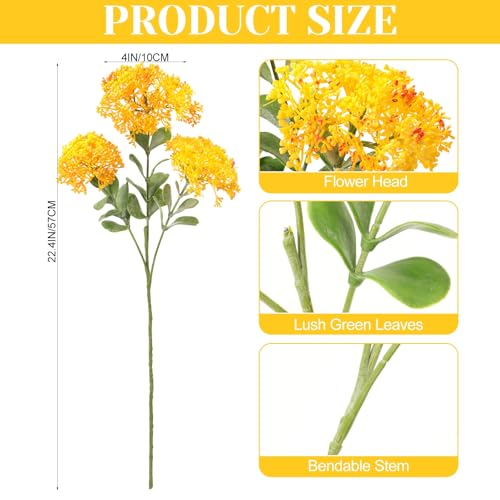 Image of 4 Pcs Artificial Flowers for Decoration, 23 Inch Faux Berry Stems Faux Skimmia Spray with Leaves Fake Flowers for Vase Home Table Floral Arrangement Wedding Decor(Yellow,Classic)
