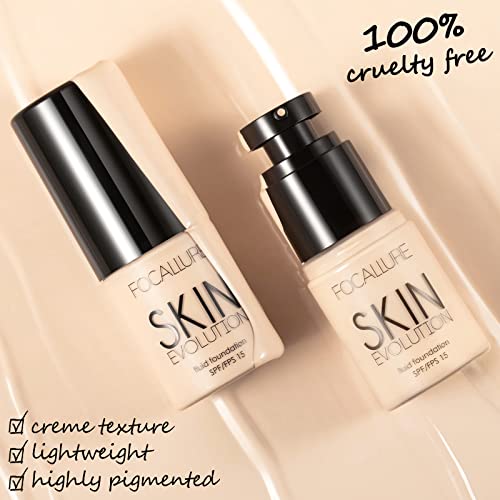 Focallure 2 Pcs Liquid Foundation, Skin Evolution Foundation + Concealer, Full Coverage Foundation Makeup, Durable, Waterproof, Oil-Control, Hides Wrinkles & Lines, Alabaster #TOP1