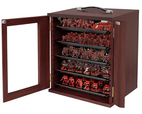 Image of Miniature Storage Case for Collectibles, Miniature Display Cases with Magnetic Door and 6 Trays, Clear View Miniatures Transport Case (Mahogany)