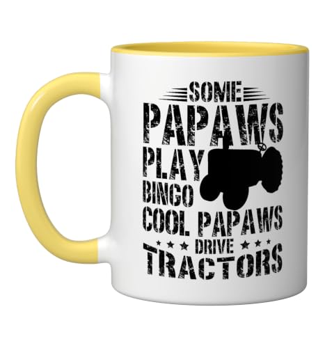 Taza de cerámica Papaw con diseño tractor amarillo/blanco miniatura 1