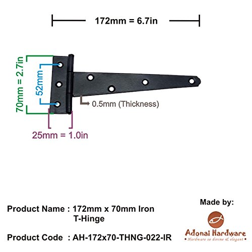 Image of Adonai Hardware Makheloth Antique Iron Light Duty T-Hinge (6 Inch x 4pack, Black Powder Coated)