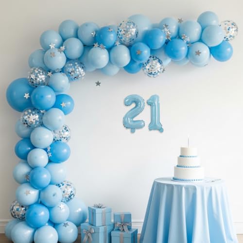 Image of TONIFUL 2 Set Light Blue Number Balloons 16 Inch 0-9 Mylar Foil Balloons 20 Pcs Small Custom Digital Ballons for Boys Birthday Baby Boy Shower Graduation Anniversary Ocean Party Decorations