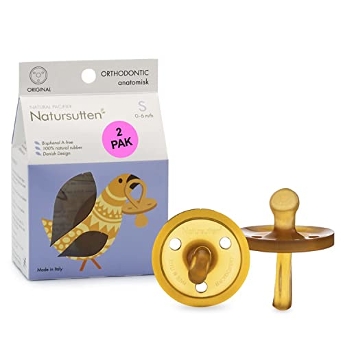 Image of Natursutten Orthodontic Pacifier 0-6 Months - Natural Rubber Pacifier - Eco-Friendly, PVC & 100% BPA-Free Newborn Pacifier - Made in Italy - 2 Pack