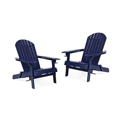 Christopher Knight Home Celeste Outdoor Acacia Wood Folding Adirondack Chairs (Set of 2), Navy Blue