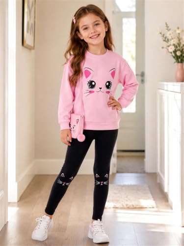 Image of Little Girls Clothes Sets - Cute Sweatshirts Top Shirt & Leggings 2 Piece Kids Fall Winter Outfits Toddler Clothing