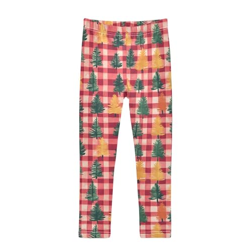 Xmas Tree Red Checked Girls Leggings Ultra Soft Compression Yoga Gym Pants for Kids 4-10T