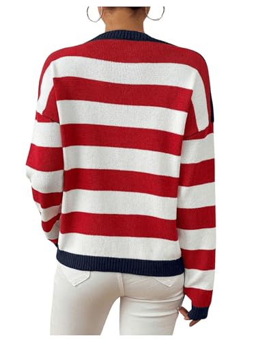 SweatyRocks Women's American Flag Sweater USA Star Striped Knit Sweater Crew Neck Pullover Long Sleeve Top2
