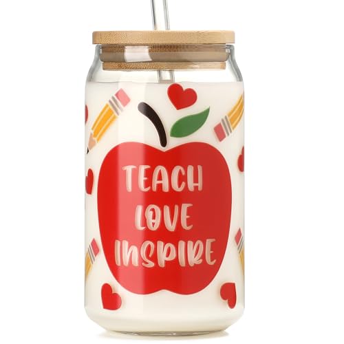 SUPREME LIGHTS ·2017· Teacher Gifts for Women - Teacher Appreciation Gifts Teachers Day Gift, Birthday, Appreciation Week, Christmas, Back to School Gift - 16 OZ Iced Coffee Glass Cup