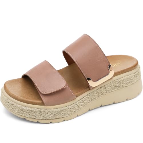 Image of UBFEN Womens Platform Wedge Sandals Orthopedic Arch Support | Espadrille Slides, Comfortable Cushioned, Dressy for Summer Walking, Beach Vacation