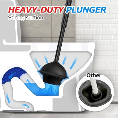 Image of FORASTO 2Pack 2 in 1 Toilet Brush and Plunger Set, Extended Handle Plunger,Toilet Bowl Brush Plunger Set,Bathroom Cleaning Tools,Toilet Brush Plunger Combo,Cleaning Supplies,Black
