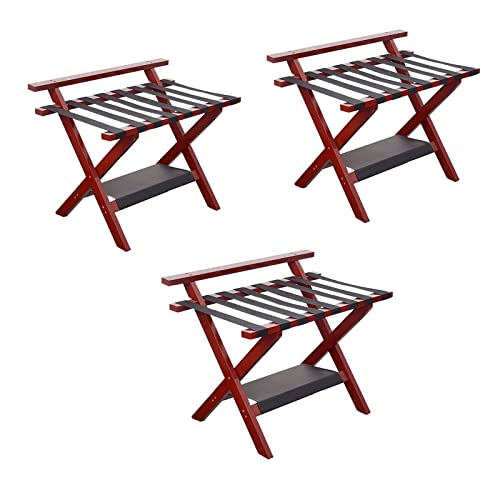 3PCS Support Valise Pliant Pour Chambre - Porte Bagages Hotel, Porte-valise En Bois Massif À Double Couche, Porte-chaussures/cintre Multifonctionnel Pour Hôtel, Roulement 50kg ( Size : Wine red ) Cover