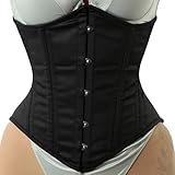 Black Cotton Corset Womens Underbust Waist Training Corset Heavy Duty Double Steel Boned Cotton Black Corset (US, Alpha, Large, Regular, Regular, Black)