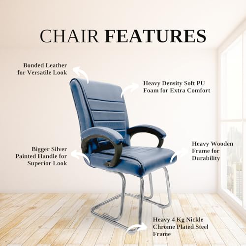 Image of activa Executive Office Visitor Chair | Ergonomic Relax Chair for Study, Home, Reception| Comfortable Cushioned Seat Back, Double Pipe Frame with Arm Rest Guest Seating (1, Grey, Regal)