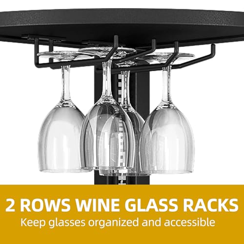 DWVO Corner Shelf with LED Lights & Bookshelf Glass Holder, 4 Tier Corner Wine Bar Rack, Large Wooden Corner's Bookshelf with Display Shelves for Living Room, Dining Room, Kitchen, Black