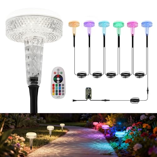 LOHAS Dusk to Dawn Low Voltage Landscape Lighting White Light+ RGB Modes, 6 Pack IP65 Low Voltage Pathway Lights with Remote, Timer Color Changing Plug in Outdoor Pathway Lights for Yard Lawn Walkway