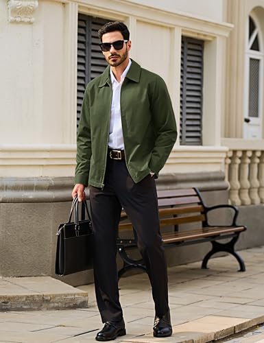 Image of TACVASEN Men's Cotton Jacket Full Zip Up Work Jackets Turndown Collar Business Casual Windbreaker with 3 Pockets