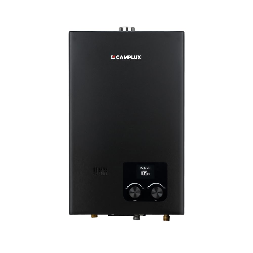 CAMPLUX Propane Tankless Water Heater 2.64 GPM, CM264B Gas Tankless Water Heater Indoor, 68,000 BTU On Demand Instant Hot, Black