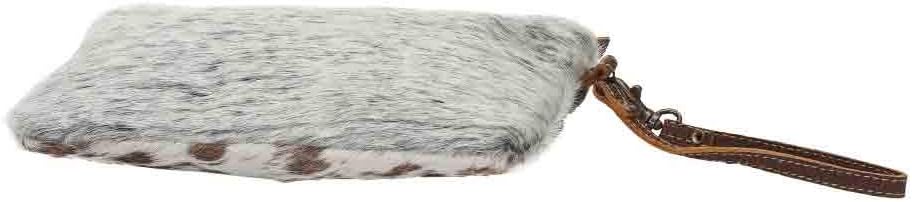 Myra White and Brown Hairon Small Bag - 9.5x6" Western Travel Makeup Bag, Organizer with Canvas and Leather Wrist Strap, Small Travel Toiletry Bag for Women, Compact Cosmetics Case, Skincare Pouch - Image 2